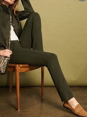 J Jill Wearever Collection Smooth Fit Slim Leg Pants Medium Tall Olive Green 33"